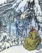 Ivan Bilibin Father Frost and the step-daughter, illustration by Ivan Bilibin from Russian fairy tale Morozko, 1932 oil painting artist
